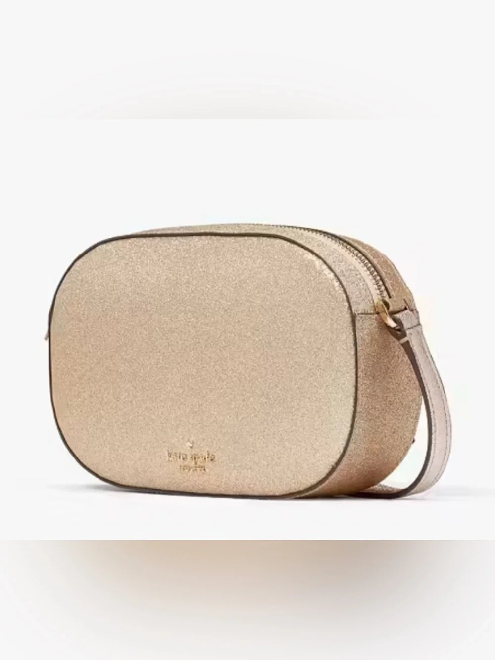 NWT KATE SPADE ♠️ GOLD glitter Glimmer Oval CROSSBODY Camera Bag